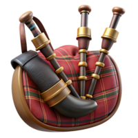 intense vibrant Bagpipes, plaibag, wooden pipes, studio lighting, front view, detaileillustration, isolateon transparent background,high-resolution product photography precision png