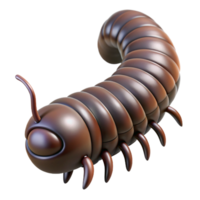 dynamic serene Millipede with cylindrical body, numerous legs, dark brown color, studio lighting, side view, render, with transparent background,high-resolution product photography high quality png