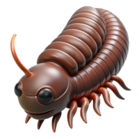 standout rustic Millipede with cylindrical body, numerous legs, dark brown color, studio lighting, side view, render, with transparent background,high-resolution product photography top-tier png