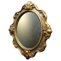 magnificent contemporary Antique mirror with a distressegolframe, visible wear antear, soft lighting, front view, isolateon transparent background,high-resolution product photography museum quality png