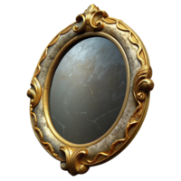 gorgeous urban Antique mirror with a distressegolframe, visible wear antear, soft lighting, front view, isolateon transparent background,high-resolution product photography gallery standard png