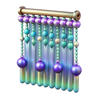 armonioso meraviglioso tenda di perline con iridescente perline, scintillante effetto, drammatico illuminazione, davanti Visualizza, isolare trasparente sfondo, alta risoluzione Prodotto fotografia acuto png