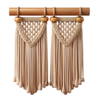 pristine futuristic Macrame curtain with knottecotton cords, bohemian style, soft lighting, front view, isolateon transparent background,high-resolution product photography handcrafted png