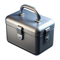 sumptuous signature A metal toolbox with a hingeliancarrying handle, slightly dented, dramatic lighting, isolateon transparent background,high-resolution product photography png