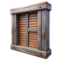 iconic industrial Wooden window shutter, weatherepaint, rustic style, dramatic lighting, side view, render, isolateon transparent background,high-resolution product photography elite png