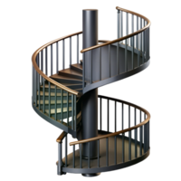 peaceful splendiSpiral staircase section, wrought iron, black matte finish, dramatic lighting, side view, render, with transparent background,high-resolution product photography authentic png