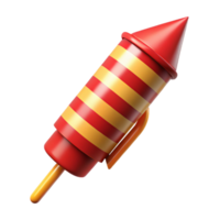 magnificent distinguisheSingle firework rocket, reangolstripes, fuse visible, matte finish, dramatic lighting, isolateon transparent background,high-resolution product photography png