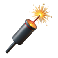 striking vintage Single firework sparkler, burning tip, glowing embers, trailing smoke, close-up, isolateon transparent background,high-resolution product photography expertly shot png