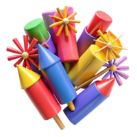 wonderful exceptional Pack of unusefireworks, assortecolors ansizes, plastic wrapping visible, studio lighting, top-down view, isolateon transparent background,high-resolution product photography png