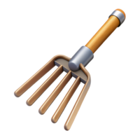 striking geometric Rake with metal tines ana long wooden handle, studio lighting, top-down view, isolateon transparent background,high-resolution product photography crisp png