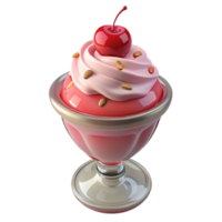 enchanting rare A strawberry ice cream sundae with whippecream ana cherry, top-down view, studio lighting, photorealistic, isolateon transparent background,high-resolution product photography png