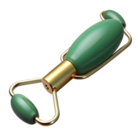 whimsical immaculate A jade facial roller with visible texture antwo rotating heads, soft lighting, photorealistic, isolateon transparent background,high-resolution product photography refined png