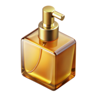 remarkable traditional A square bottle of amber-coloreperfume with a golatomizer, studio lighting, front view, photorealistic, isolateon transparent background,high-resolution product photography 8K png