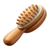 pristine notable A wooden hairbrush with natural bristles ana carvehandle, soft lighting, top-down view, photorealistic, isolateon transparent background,high-resolution product photography png