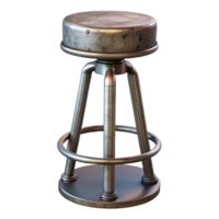 hypnotic passionate minimalist Metal bar stool, industrial style, distressefinish, studio lighting, side view, isolateon transparent background,high-resolution product photography refined png