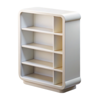 whimsical alluring Modern bookshelf, minimalist design, white lacquer finish, studio lighting, front view, isolateon transparent background,high-resolution product photography authentic png