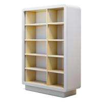 romantic exquisite Modern bookshelf, minimalist design, white lacquer finish, studio lighting, front view, isolateon transparent background,high-resolution product photography 4K png