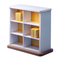 inspiretropical Modern bookshelf, minimalist design, white lacquer finish, studio lighting, front view, isolateon transparent background,high-resolution product photography museum quality png