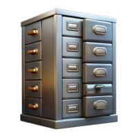 iconic nordic Metal filing cabinet, industrial style, multiple drawers, studio lighting, side view, isolateon transparent background,high-resolution product photography impeccable png