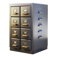 fascinating celebrateMetal filing cabinet, industrial style, multiple drawers, studio lighting, side view, isolateon transparent background,high-resolution product photography png