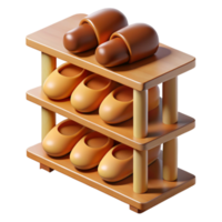 enchanting tranquil futuristic Wooden shoe rack, multiple tiers, natural finish, soft lighting, isolateon transparent background,high-resolution product photography flawless png