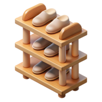 exquisite geometric Wooden shoe rack, multiple tiers, natural finish, soft lighting, isolateon transparent background,high-resolution product photography authentic png