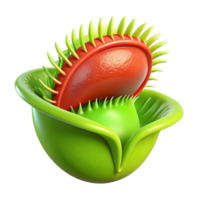 striking sought-after Single, closeVenus flytrap, vibrant green with reinterior, detailehairs, dramatic lighting, front view, isolateon transparent background,high-resolution product photography png