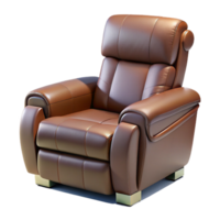hypnotic elegant Leather recliner chair, adjustable footrest, brown leather, soft lighting, front view, isolateon transparent background,high-resolution product photography precision png