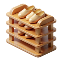 acclaimeimpressionist Wooden shoe rack, multiple tiers, natural finish, soft lighting, isolateon transparent background,high-resolution product photography artisan png