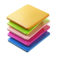 mesmerizing notable Stack of multi-coloresticky notes, neatly aligned, top-down view, studio lighting, product shot, isolateon transparent background,high-resolution product photography png