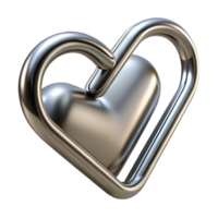 nostalgic extraordinary Paperclip, metallic silver, bent into a heart shape, front view, studio lighting, product shot, isolateon transparent background,high-resolution product photography luxury png