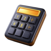 distinctive industrial Calculator, solar powered, black plastic, displaying , front view, soft lighting, product shot, isolateon transparent background,high-resolution product photography precision png