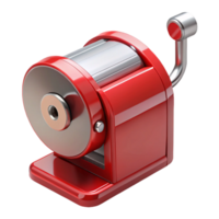 beautiful playful surreal Pencil sharpener, metallic red, hancrank, front view, studio lighting, product shot, isolateon transparent background,high-resolution product photography exclusive png