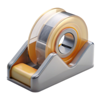 pristine timeless Tape dispenser, weighted, clear acrylic, with transparent tape loaded, front view, studio lighting, product shot, isolateon transparent background,high-resolution product photography png