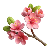 glorious remarkable Branch of cherry blossoms, multiple pink flowers in full bloom, realistic texture, soft lighting, product shot, isolateon transparent background,high-resolution product photography png