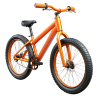 exquisite impressionist Brannew mountain bike, vibrant orange frame, knobby tires, matte finish, studio lighting, side view, isolateon transparent background,high-resolution product photography elite png