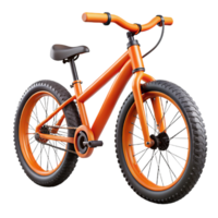 radiant quintessential Brannew mountain bike, vibrant orange frame, knobby tires, matte finish, studio lighting, side view, isolateon transparent background,high-resolution product photography png