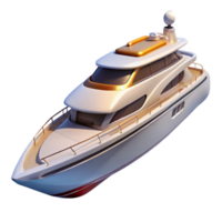 sought-after art deco Luxury yacht with white hull, sleek design, glossy finish, dramatic lighting, side view, isolateon transparent background,high-resolution product photography flawless png