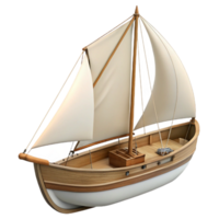 gorgeous coastal Sailboat with white sails, wooden hull, detailerigging, soft lighting, side view, isolateon transparent background,high-resolution product photography premium png
