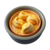 wonderful peaceful coastal Single tortellini, fillewith cheese, in broth, studio lighting, top-down view, isolateon transparent background,high-resolution product photography detailed png