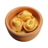 unparallelegothic Single tortellini, fillewith cheese, in broth, studio lighting, top-down view, isolateon transparent background,high-resolution product photography 8K png