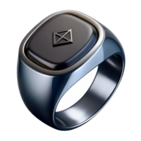immaculate sought-after Men's signet ring with a black onyx inlay, sterling silver, engraveinitials, dramatic lighting, icon style, isolateon transparent background,high-resolution product photography png