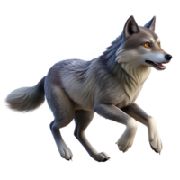 peaceful glorious Wolf running, dynamic pose, detailefur flowing, studio lighting, side view, photorealistic, isolateon transparent background,high-resolution product photography handcrafted png