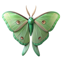 serene calm gothic Luna moth with pale green wings, long tails, intricate eye spots, studio lighting, minimalist, with transparent background,high-resolution product photography flawless png