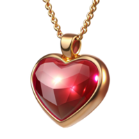 peaceful pristine Ruby pendant necklace, heart-shaperuby, golchain, sparkling finish, soft lighting, product shot, isolateon transparent background,high-resolution product photography museum quality png