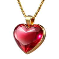 hypnotic unforgettable Ruby pendant necklace, heart-shaperuby, golchain, sparkling finish, soft lighting, product shot, isolateon transparent background,high-resolution product photography png