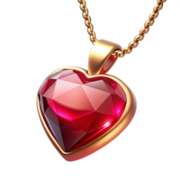 majestic romantic nordic Ruby pendant necklace, heart-shaperuby, golchain, sparkling finish, soft lighting, product shot, isolateon transparent background,high-resolution product photography ultra HD png