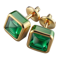 beautiful acclaimeEmeralstuearrings, square-cut emeralds, golsetting, dramatic lighting, front view, product shot, isolateon transparent background,high-resolution product photography png