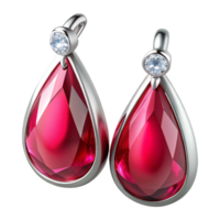majestic standout Ruby earrings, pear-shaperubies, diamonaccents, white golsetting, sparkling finish, soft lighting, product shot, isolateon transparent background,high-resolution product photography png