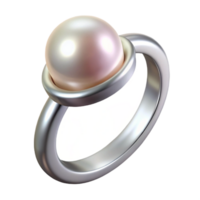 standout bohemian Pearl ring, single pearl set in silver, glossy finish, studio lighting, front view, product shot, with transparent background,high-resolution product photography luxury png